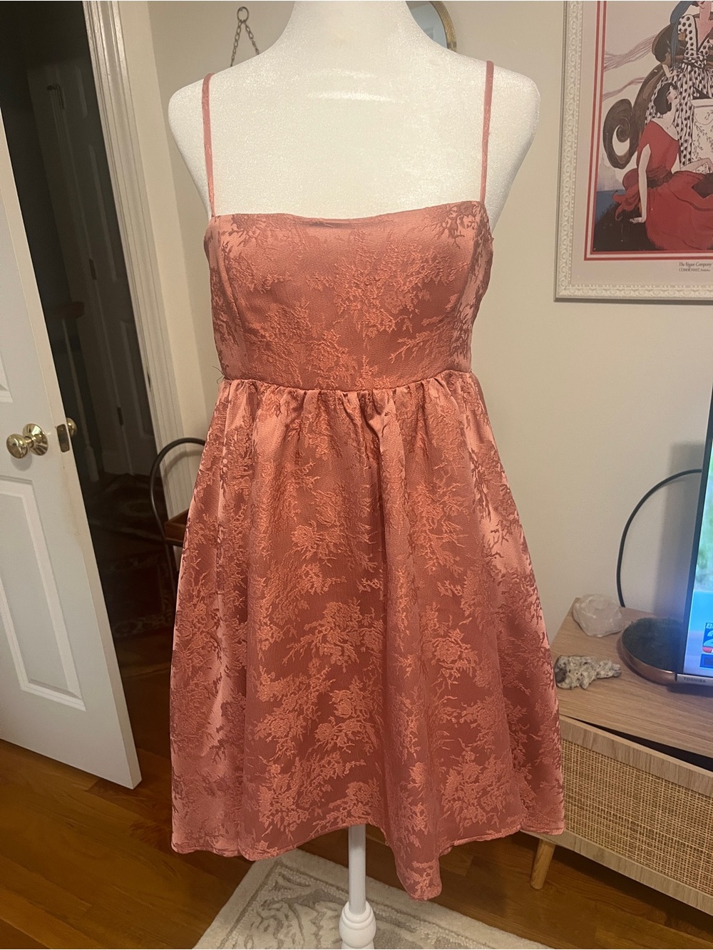 Altar'd State Copper Floral Jacquard Spaghetti Strap Mini Dress